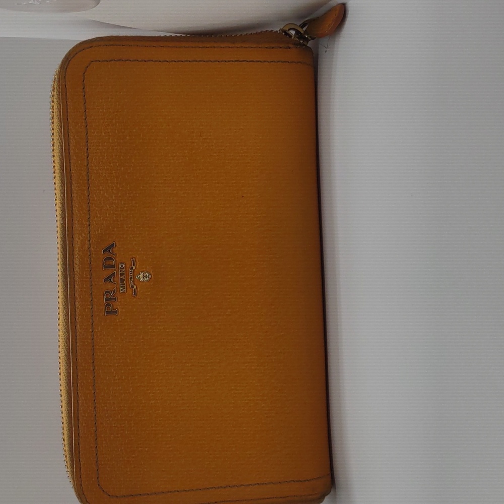 Authentic Prada Saffiano Yellow Leather Zippy Wallet